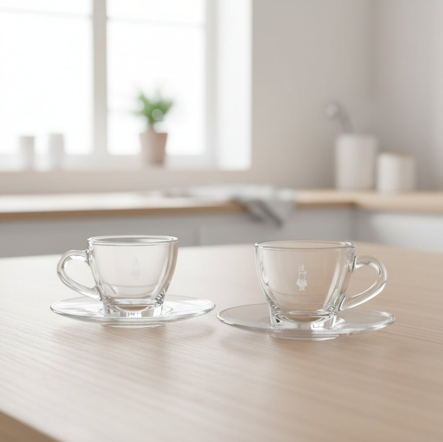 Bialetti - Set 2 Tazzine in Vetro con Piattino