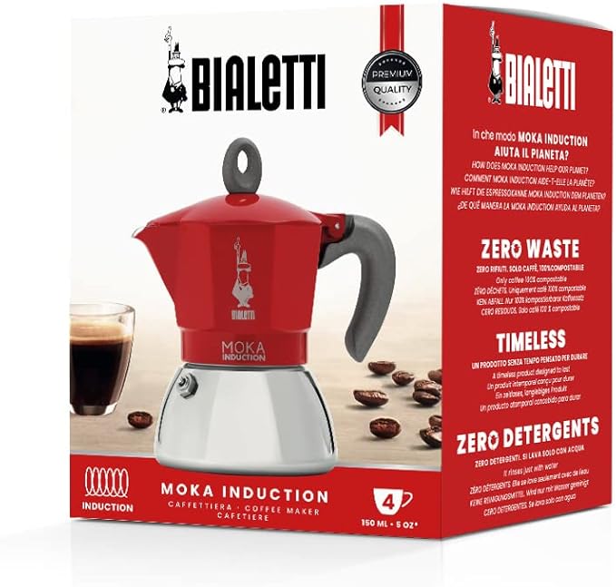 Bialetti - Moka Induction 4 Tazze Rosso