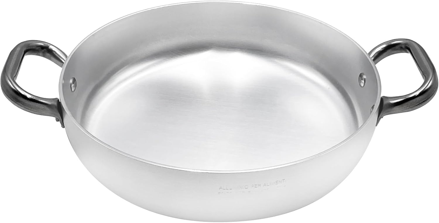 Pentole Agnelli Linea Alluminio 3 mm Professionale Tegame con Due Maniglie Inox, Argento, 28 cm