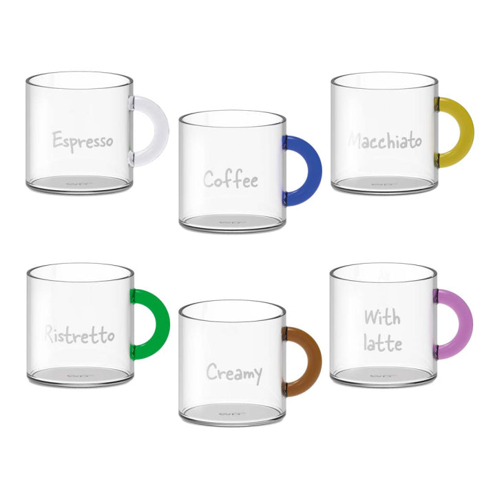 WD Lifestyle - Set 6 Tazzine Caffè in Vetro con Scritta WD598