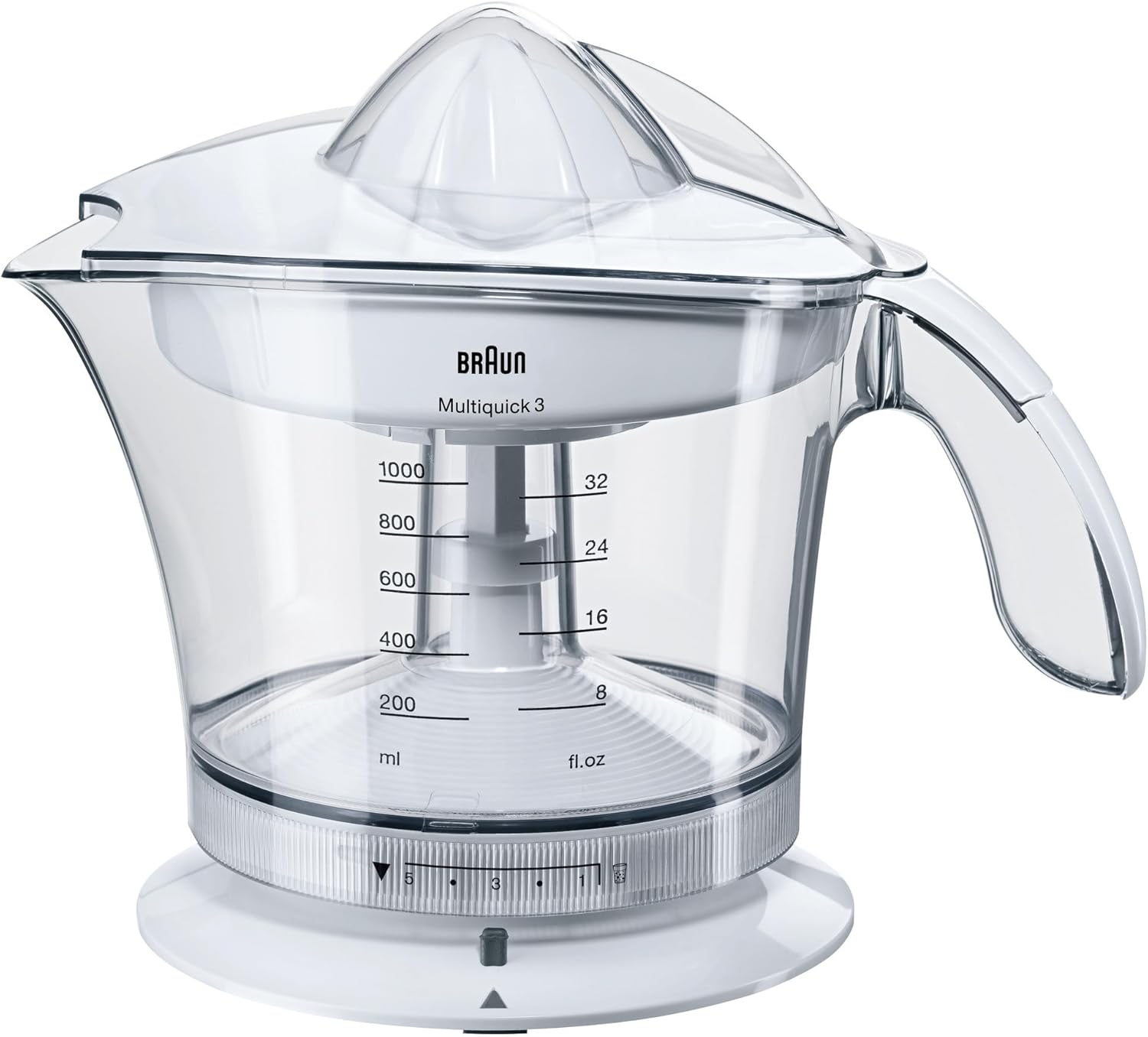 Braun MPZ9 MultiQuick 3 Spremiagrumi, doppia rotazione, caraffa graduata e trasparente da 1L, dotato di coperchio trasparente, pratico beccuccio, Base antiscivolo, Avvolgicavo, Potenza 20W, Bianco