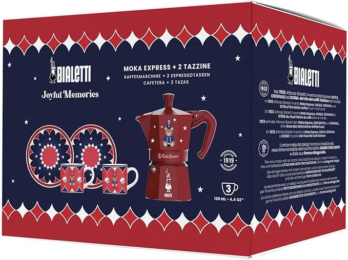 Bialetti - Set 2 Tazzine con Piattino e Moka 3Tz Rossa