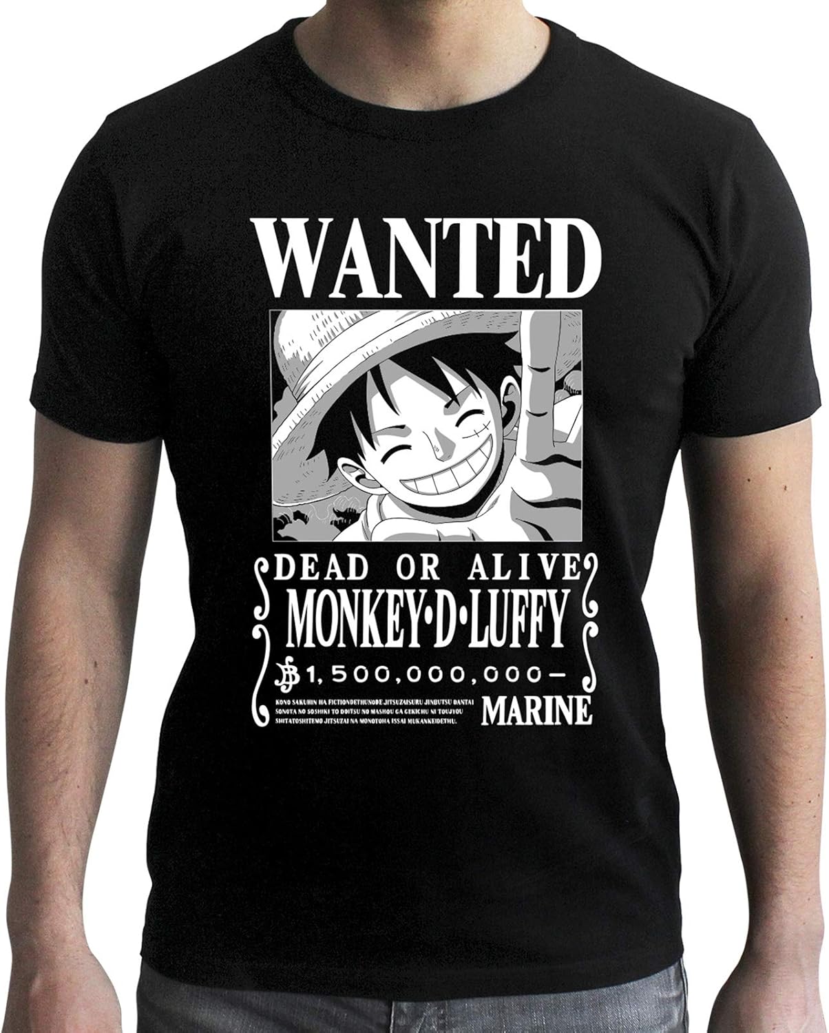 ABYSTYLE - One Piece - T-Shirt - Wanted Luffy - Bianco e Nero - Uomo (L)