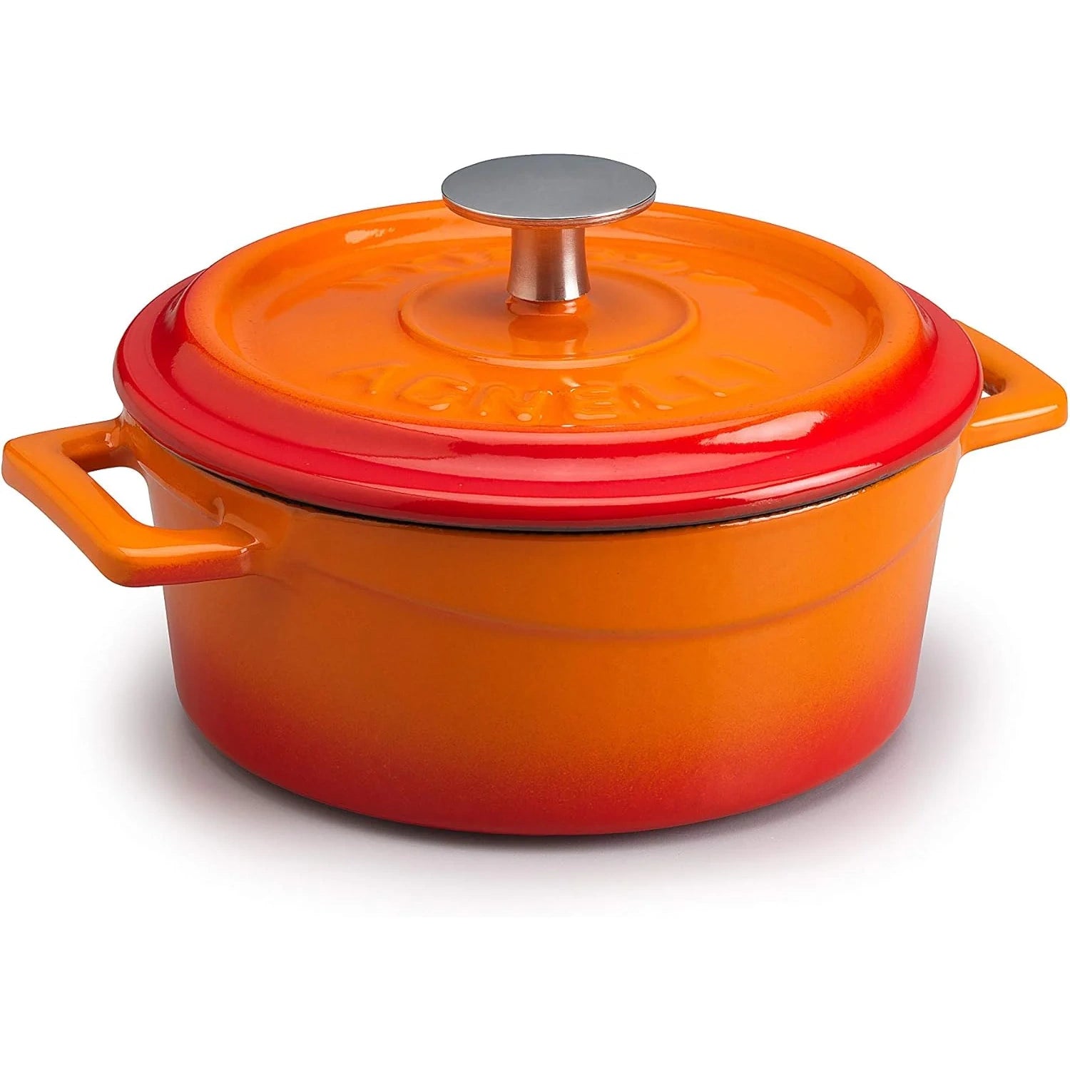 Agnelli - Linea Slowcook Casseruola con Maniglie e Coperchio - Ghisa Smaltata - Arancione - ø 14 cm - 0,8 L - COGHSRP10414O