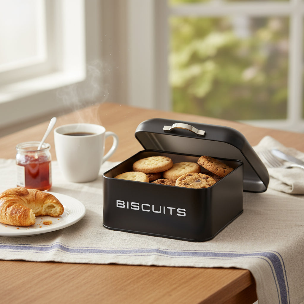Evviva - Biscottiera in Latta Smaltata Nero