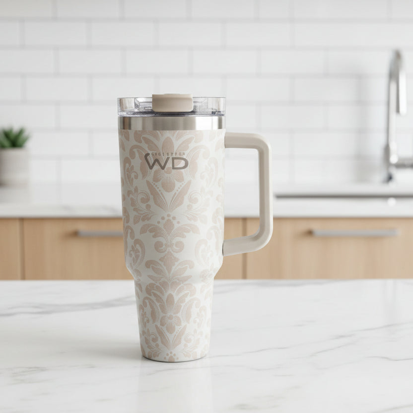 WD Lifestyle - Mug Gigante in Acciaio Inox Avorio Floreale