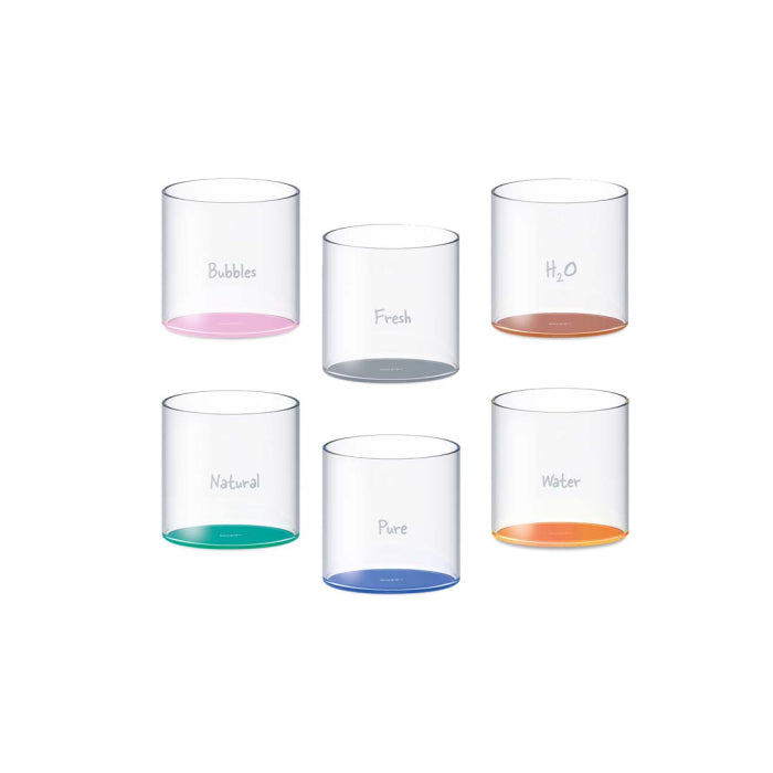 WD Lifestyle - Set 6 Bicchieri in Vetro con Scritta Decorativa e Fondo Colorato