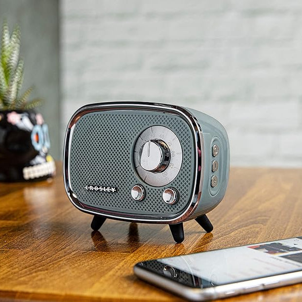 Crosley - Rondo Retro Bluetooth Speaker Altoparlante Bluetooth portatile wireless, batteria ricaricabile, 3 W casa, altoparlante esterno, 27 ore di riproduzione musicale, microfono, chiamate in