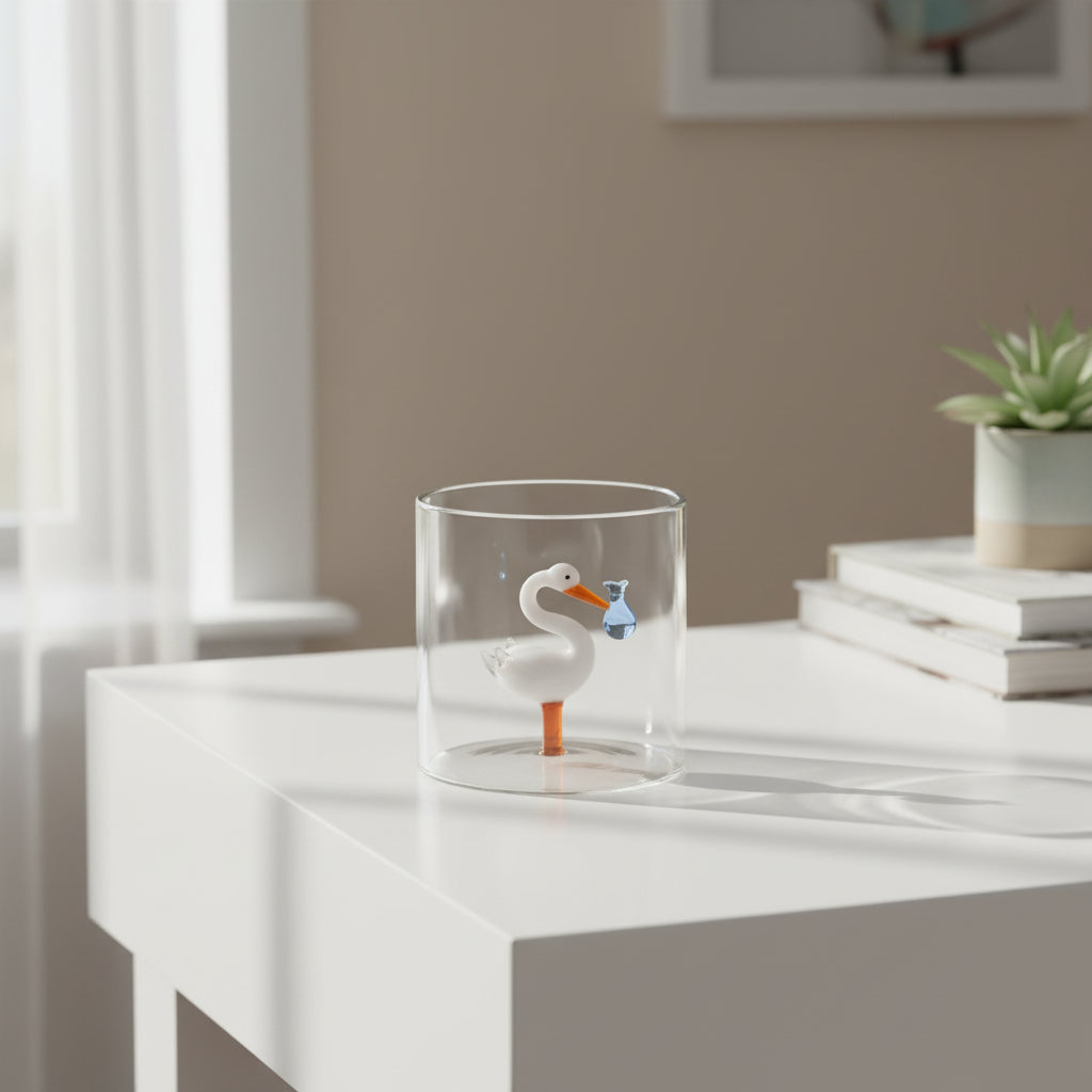 WD Lifestyle - Bicchiere in Vetro Borosilicato Cicogna Blu