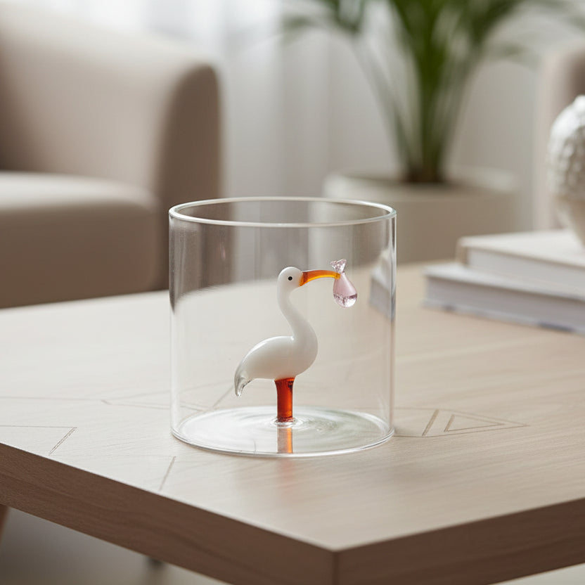 WD Lifestyle - Bicchiere in Vetro Borosilicato Cicogna Rosa