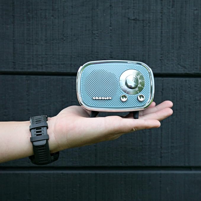 Crosley - Rondo Retro Bluetooth Speaker Altoparlante Bluetooth portatile wireless, batteria ricaricabile, 3 W casa, altoparlante esterno, 27 ore di riproduzione musicale, microfono, chiamate in