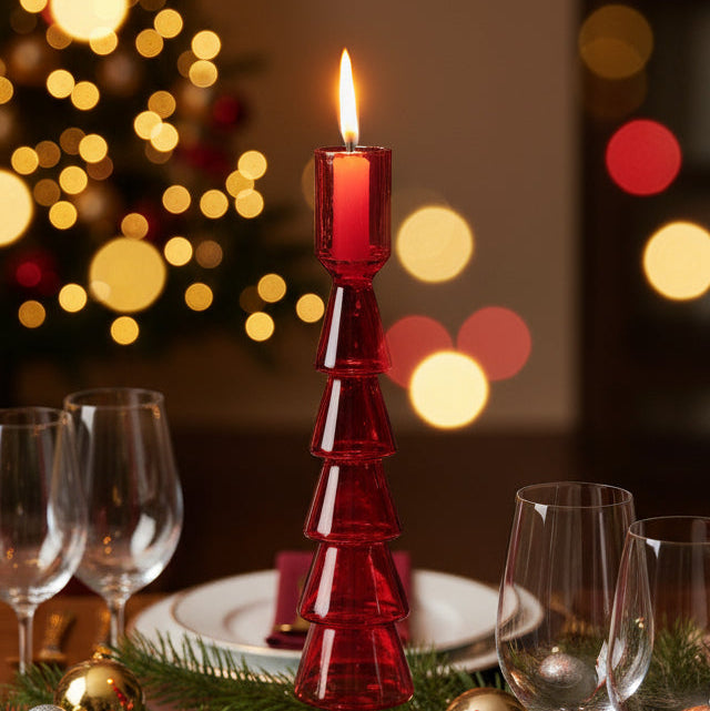 Wd Lifestyle - Portacandele in Vetro Borosilicato Rosso