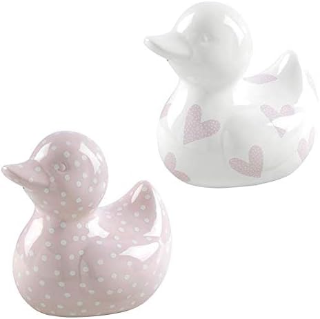 Mascagni - Salvadanaio Duck in Ceramica Colori Rosa Bianco
