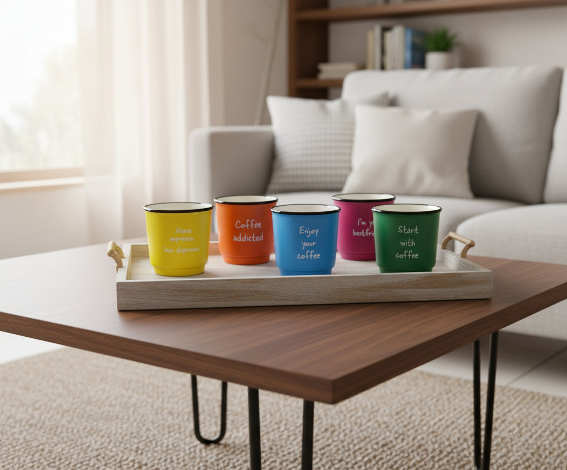 WD Lifestyle -  Set di 6 Tazzine da Caffè con Scritte