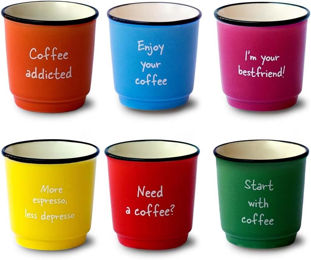 WD Lifestyle -  Set di 6 Tazzine da Caffè con Scritte